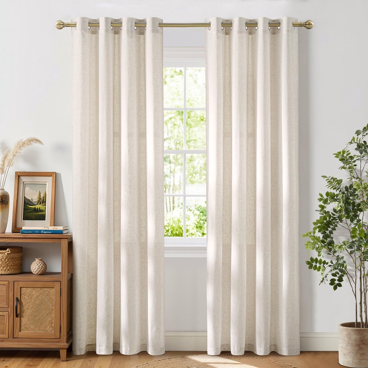 PONY DANCE Lichtbeige Vitrage Gordijnen - Semi-Transparant en Elegante Grommet Panels (140x200 cm, 2 Stuks)