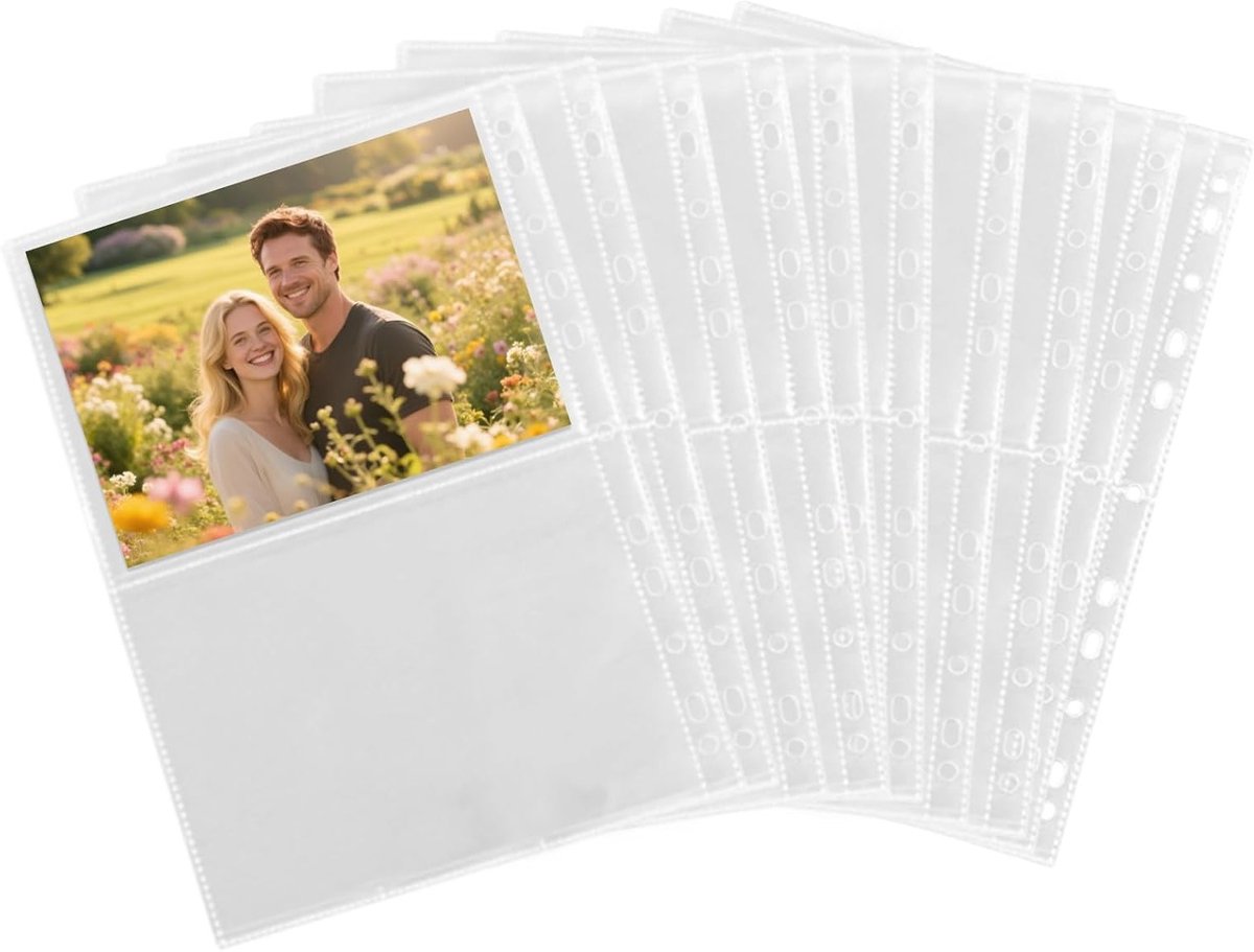 Set van 30 Doorzichtige A4 Fotohoezen met 60 Rasters en Dubbelzijdige Compartimenten voor Postkaarten en Foto's, Beschermende Covers met 2 Vakjes