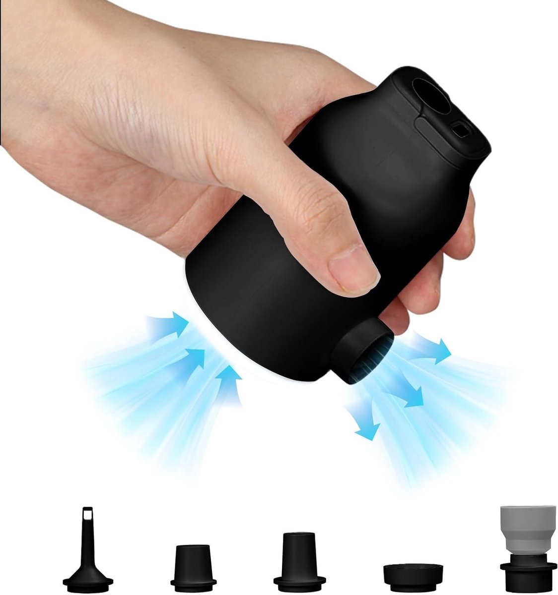 Elektrische luchtpomp - Draagbare pomp - 1800 mAh - Oververhittingsbeveiliging - Luchtbed - Zwembadmatras - Draagbaar - 5 luchtsproeiers - Lichtgewicht - Geschikt voor opblaasbare producten - Zwart.
