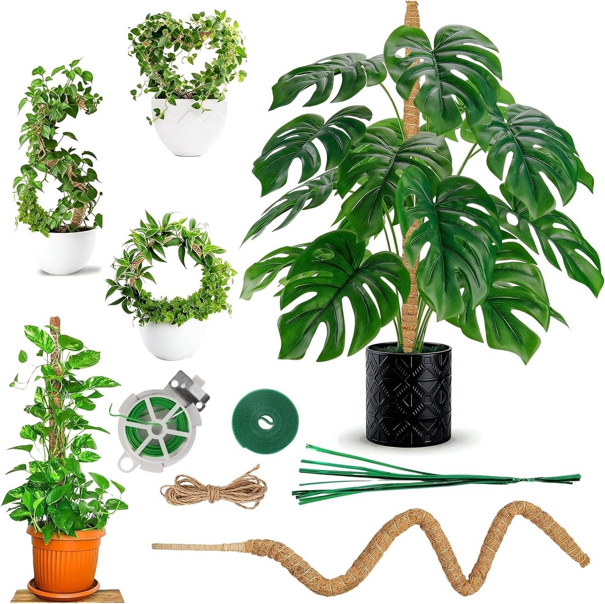 Mossstok voor Monstera Planten, 125 cm Hoog, Flexibele Klimsteun van Kokosvezel, Ondersteuning voor Klimplanten en Groeiende Monstera's met Accessoires