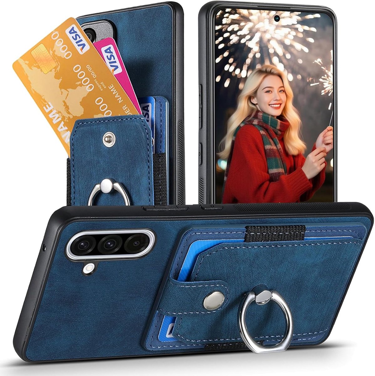 Retro PU Leren Wallet Case voor Samsung Galaxy A56 5G met Kaartsleuf en Ringstand, Schokbestendige Bescherming en Kickstand Functie in Blauw