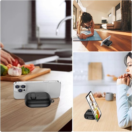 Hoes voor AirPods Pro 3 met Karabijnhaak PWZ Zwart - Lederen Textuur, Stootvaste Beschermhoes met Vergrendelingsclip en Standaard voor AirPod Pro 3 2025 — afbeelding 3