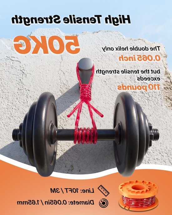 Lawn edger spoelen voor grasmaaiers, trimmerdraad spoelen, Ø 1.65 mm, 3 m lengte, 16 reserve spoelen en 4 doppen voor optimale grasafwerking — afbeelding 4