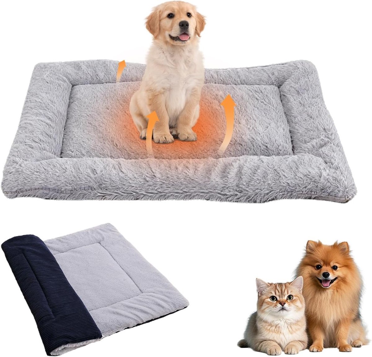 Fluffy Hondenbed 38 x 58 cm - Wasbare Hondemat en Kussen voor Honden en Katten, Maat S (Khaki)
