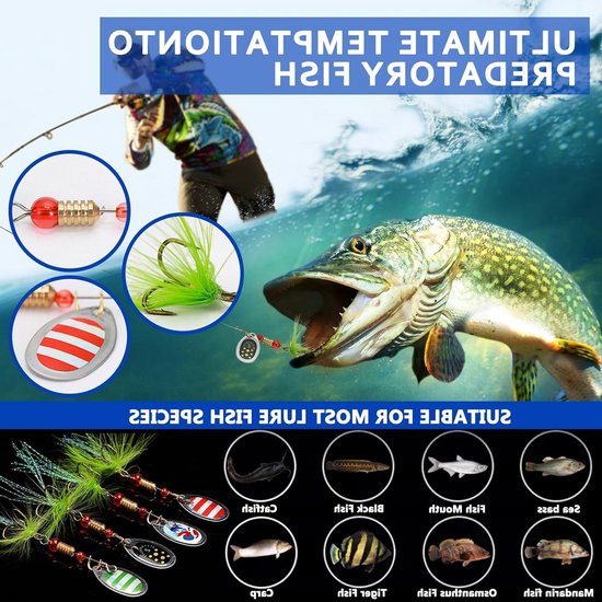 Complete Set van 43 Stuks Visserslures met Haak, Levensgetrouwe Vissersaccessoires en Opbergdoos voor Spinner en Swimbait — afbeelding 5