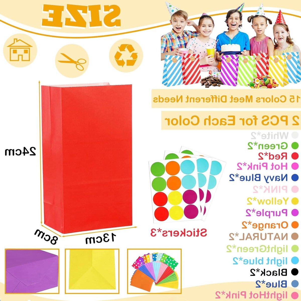 Kraft Papieren Cadeauzakjes voor Kinderfeestjes - 30 Stuks, Goedie Tassen voor Verjaardagen, Snoepzakjes met Stickers voor Kerst, Halloween en Bruiloften