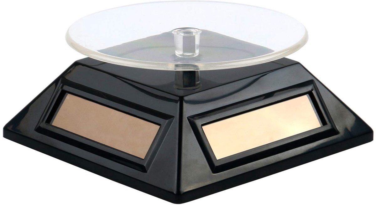 TRIXES Zwarte Solar & Batterij Aangedreven Rotating Display Stand voor Sieraden en Kunst