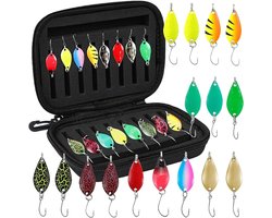 Trout Spoon Set - 16pcs Trout Bait Lures - Spinner Flasher Set - Vissen met Bait Spoons - 3.5g/5g Fishing Accessories Set met Opbergtas voor Perch, Pike, Zander en Trout Fishing