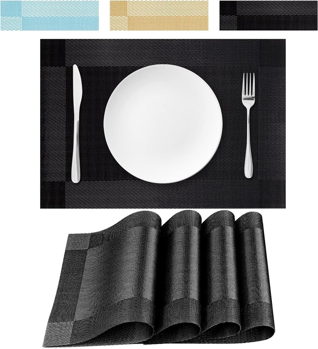 Set van 4 Hittebestendige en Antislip Placemats - Wasbaar PVC Tafelbeschermers 45x30 cm