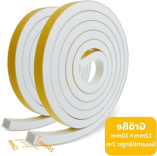 Dikke Zelfklevende Schuimstrip 12mm x 10mm voor Isolatie van Deuren en Ramen, Geluiddempende en Schokbestendige Weerstrip (2 m Lang, 2 Rollen) — afbeelding 5