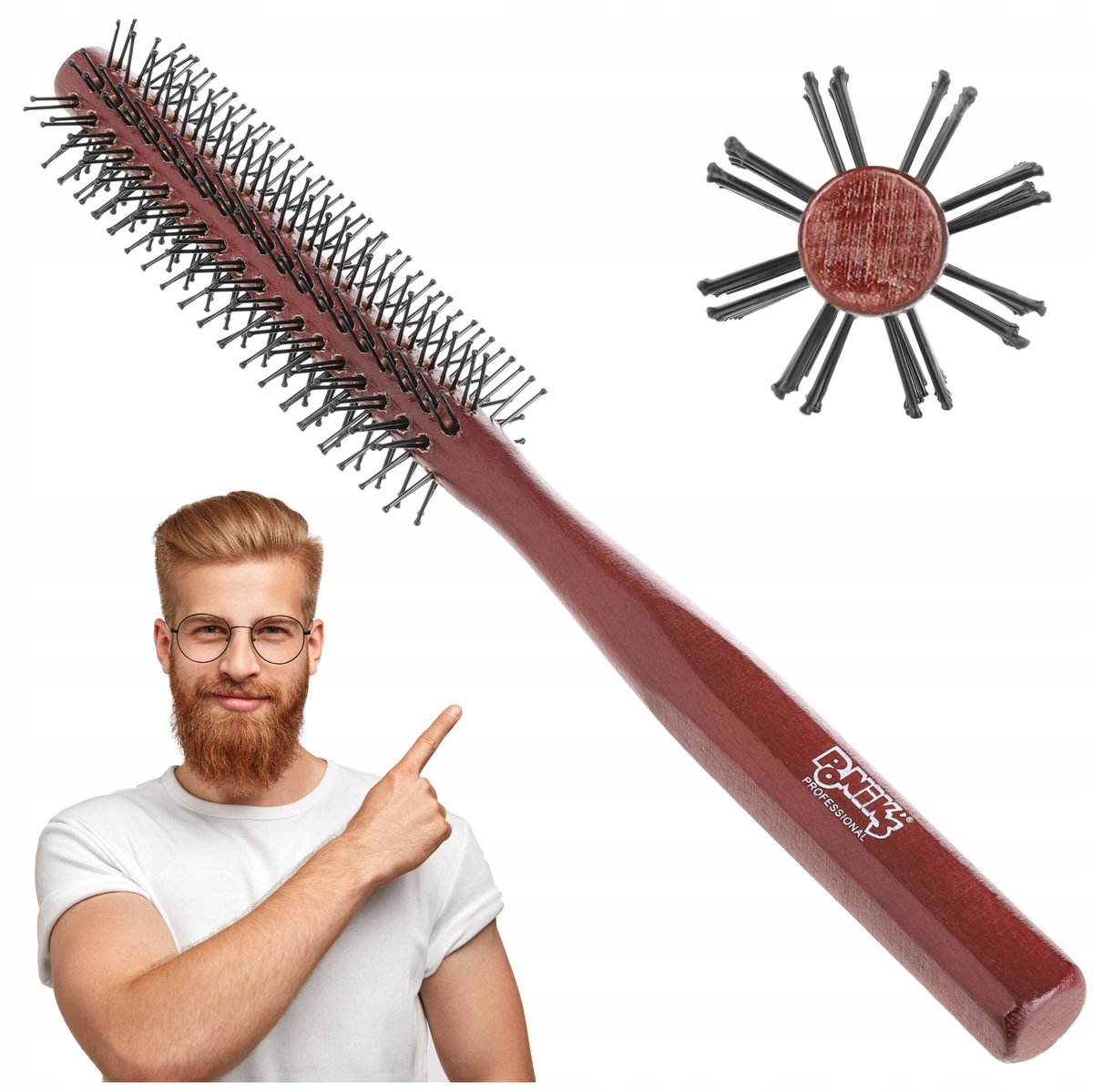 Blackomb Heren Haarstyling Borstel Quiff Roller - Houten Ronde Borstel - Voor Volume en Textuur