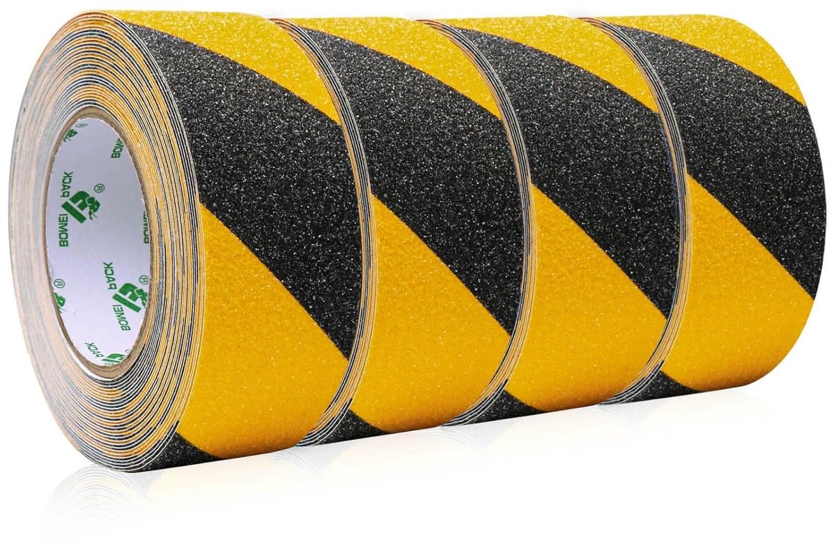 4 Rollen van 5cm x 10m Grip Tape, Antislip Plakband voor Binnen en Buiten, Hoge Grip en Veiligheid, Zwart-Geel, Perfect voor Vloeren en Trappen