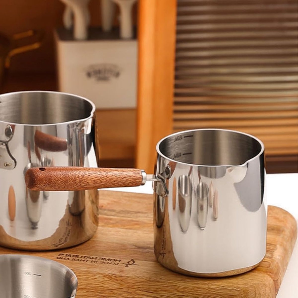 450ML RVS Boterwarmer Pot - Mini Melkpan met Houten Handvat voor Smelten van Boter, Chocolade en Sauzen