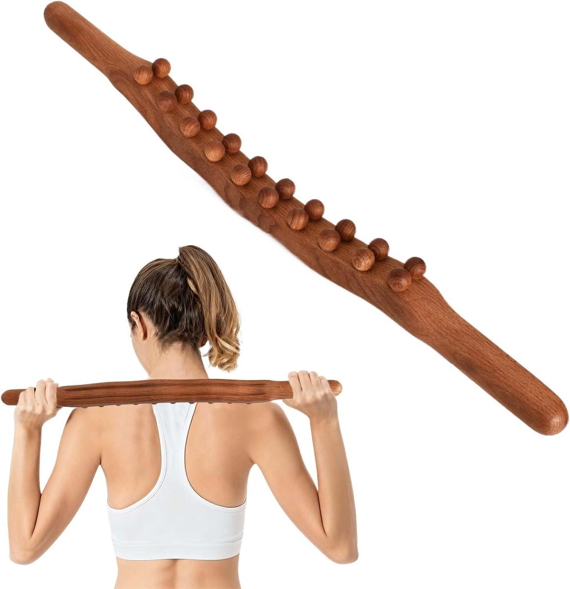 Ergonomische Gua Sha Massagestok van 58 cm, ideaal voor nek, rug en schouders, duurzaam massagegereedschap met 20 kralen voor ontspanning en pijnverlichting