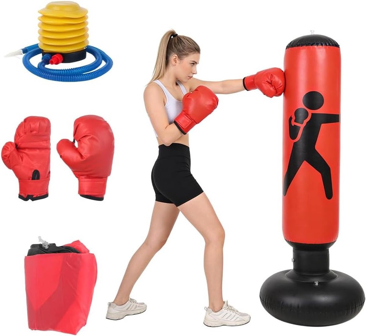 Opblaasbare Bokszak van 160 cm voor Kinderen met Inclusief Bokshandschoenen en Trainingsaccessoires