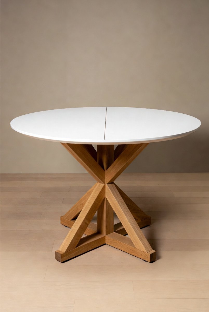 Uitschuifbare Ronde Eettafel 90 cm Wit – Scandinavische Design Eettafel voor 4 tot 6 Personen – Ruimtebesparende Compacte Tafel met Inklapbaar Verlengblad – Ganeey Jubi Extend Round Dining Table