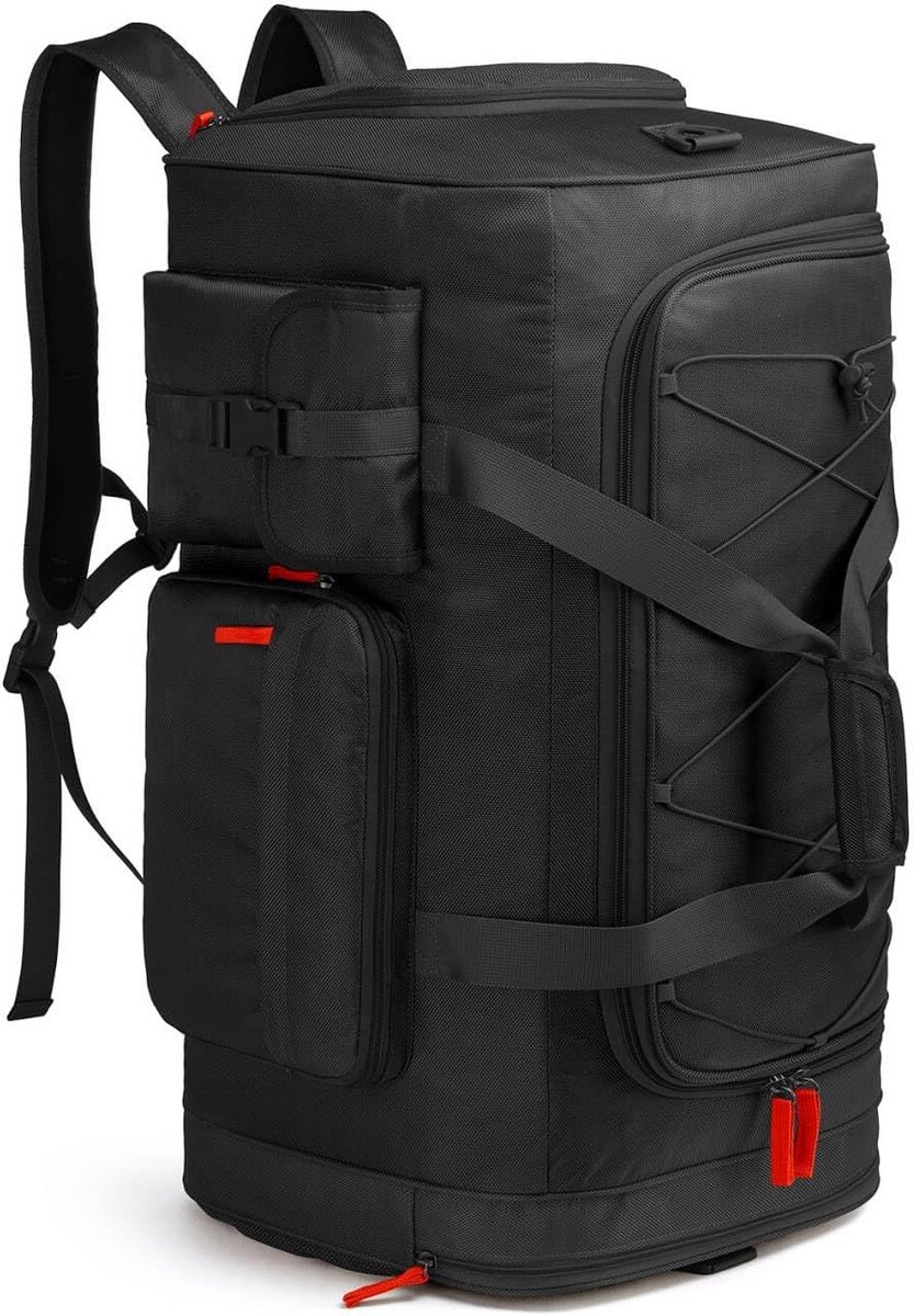 Grote 75 Litre Reistas met Schoencompartiment en Rugzakfunctie voor Mannen en Vrouwen, Ideaal voor Weekenduitjes en Sportactiviteiten, Zwart, 24 Inch