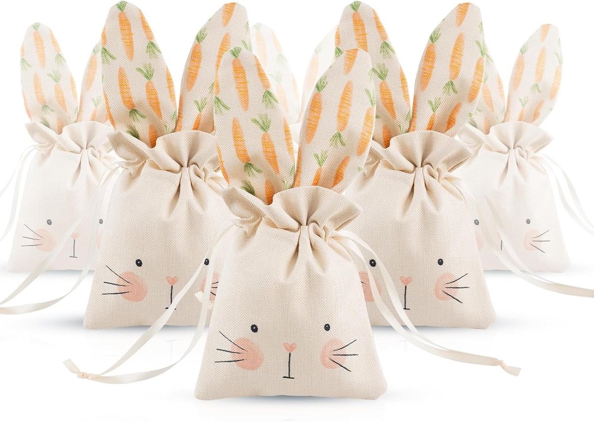 6 Stuks Cadeautassen met Konijnen voor Verjaardagsdecoratie, Babyshower, Pasen en Tuinfeesten