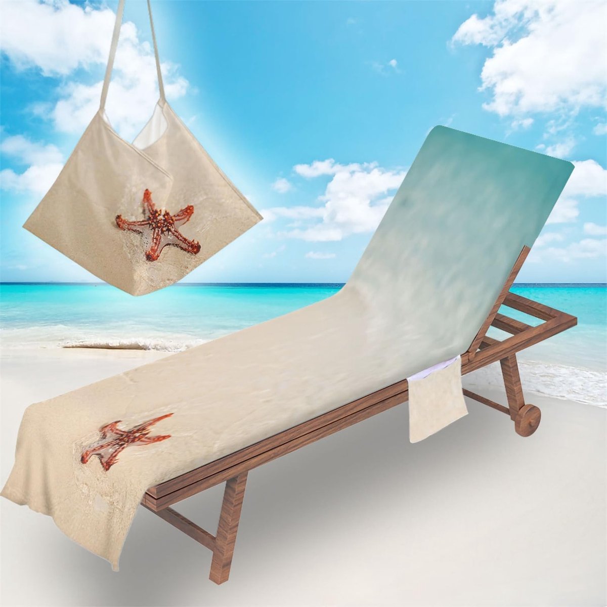 Zomerse strandhanddoek met zakken, 3D luipaardprint, voor ligbedden en tuinmeubels, ideaal