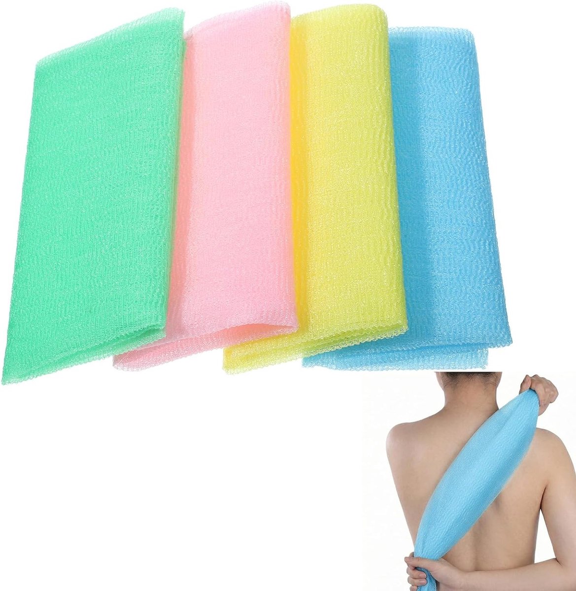 Exfoliërende washandjes voor lichaamsscrub, kleurrijke badhanddoeken en luffa sponzen voor een zachte huid en optimale reiniging