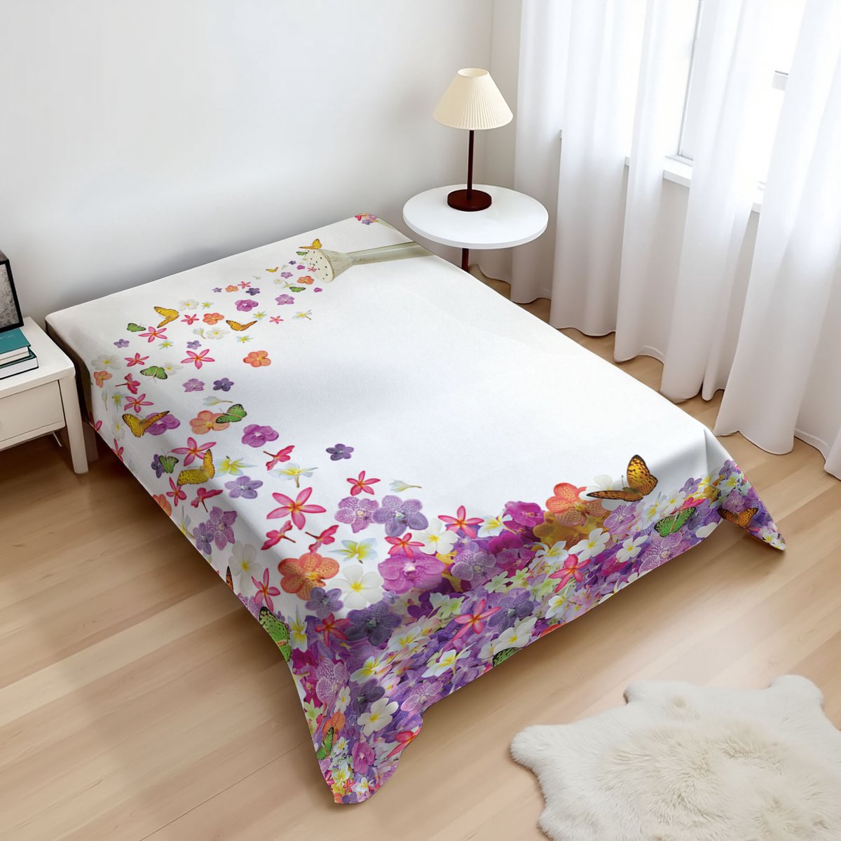 ABAKUHAUS Bloembed Laken, Bloemengieter, Zacht Comfortabel Bovenlaag Beddengoed Decoratief Bed 1 Stuk, 275cm x 260cm, Meerkleurig