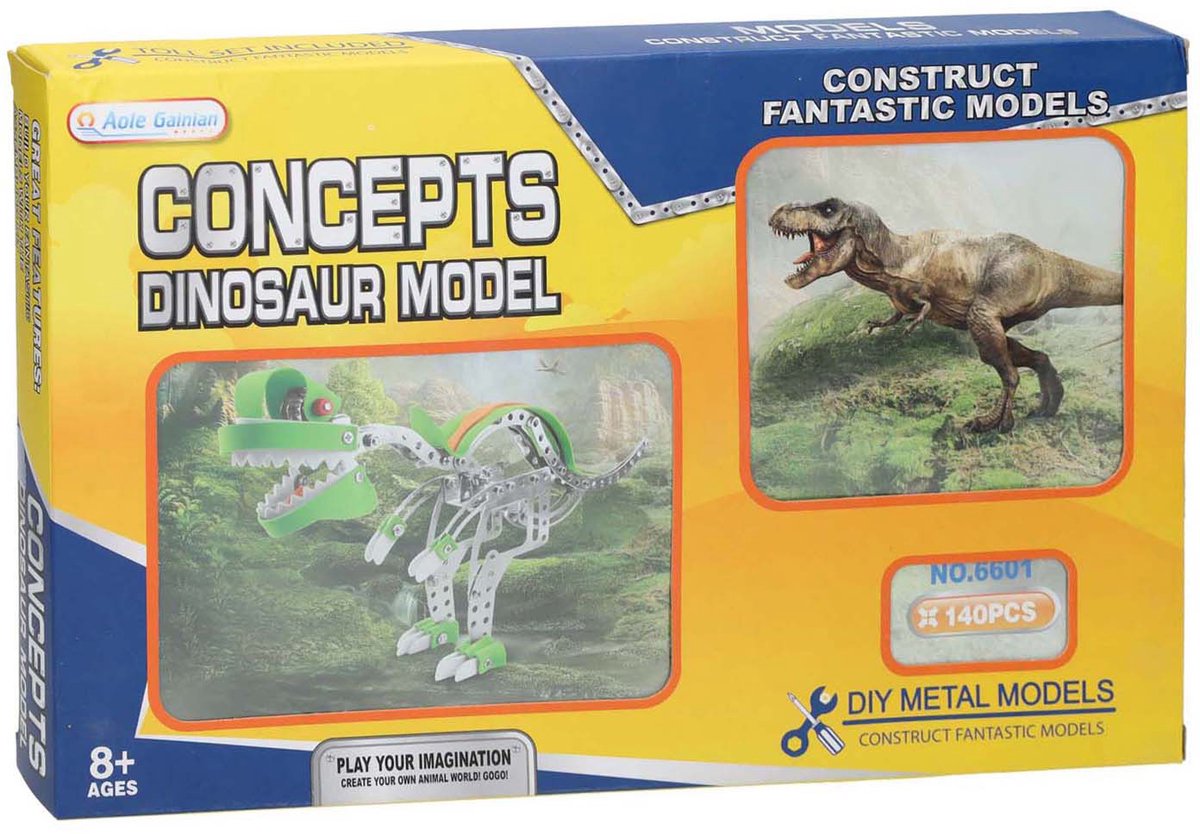Lobbes bouwset T-Rex dinosaurus metaal 161-delig constructiespeelgoed.
