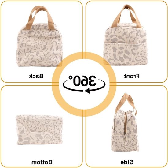 Dailygoods - Kleine Lichte Lunchtas, 6L Corduroy Lunch Dode Handtassen, Waterdichte Herbruikbare Lunchtas, Thermische Voedselzak, Koeltas voor Lunch, voor Werk, School, Reizen, Outdoor Picknick, Strand (Beige) van Dailygoods — afbeelding 4