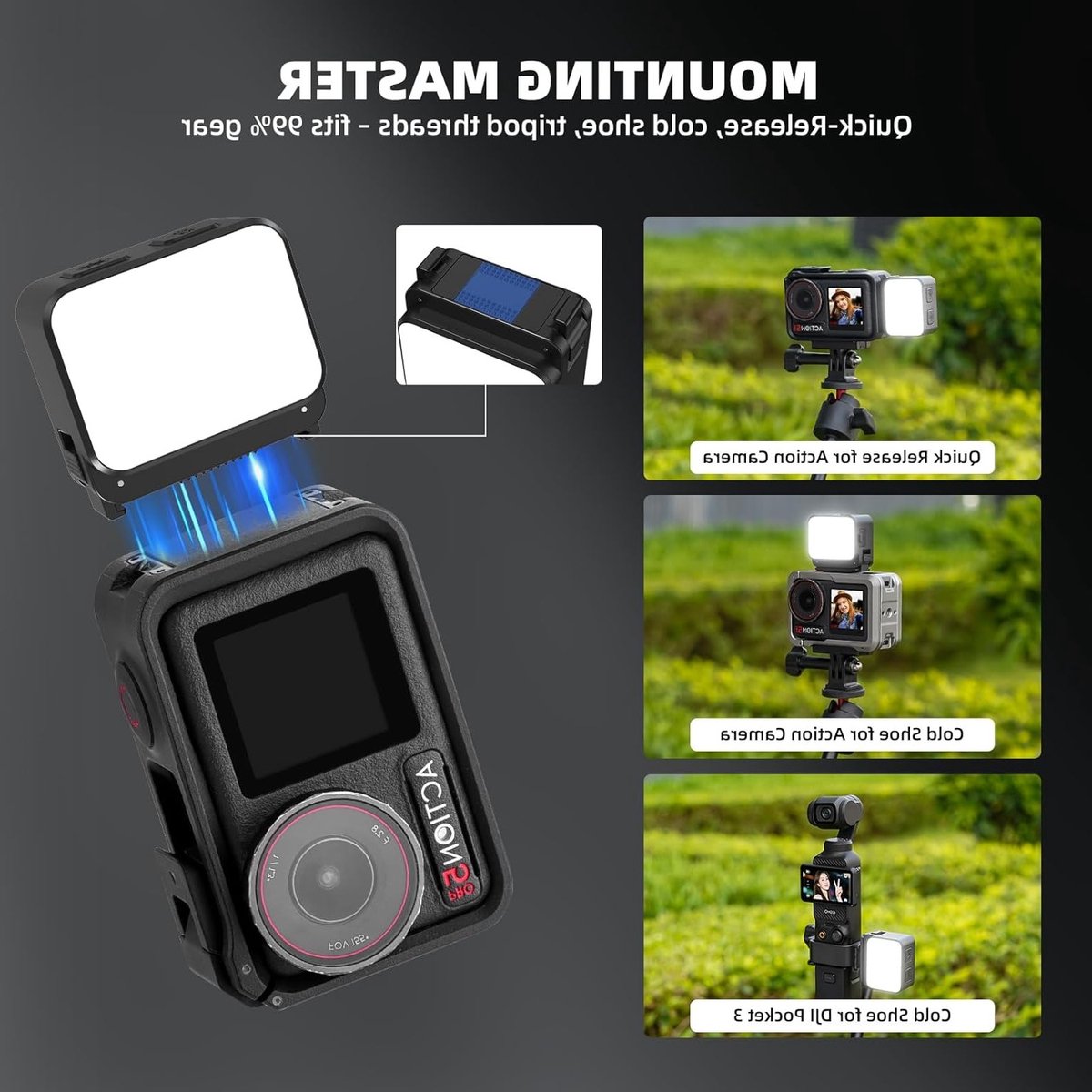 Compacte LED Verlichting voor Actiecamera's, Vlogging Accessoire voor OSMO Pocket 3 en GoPro, Ideaal voor Creatieve Opnamen en Nachtfotografie thumbnail 5