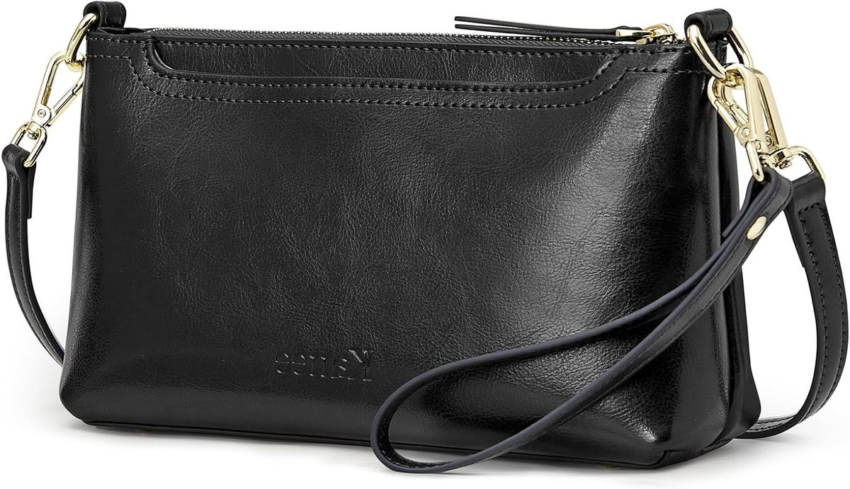 Trendy leren crossbody tas voor dames, kleine schoudertas en handtas met 2 verstelbare banden en polsbandje