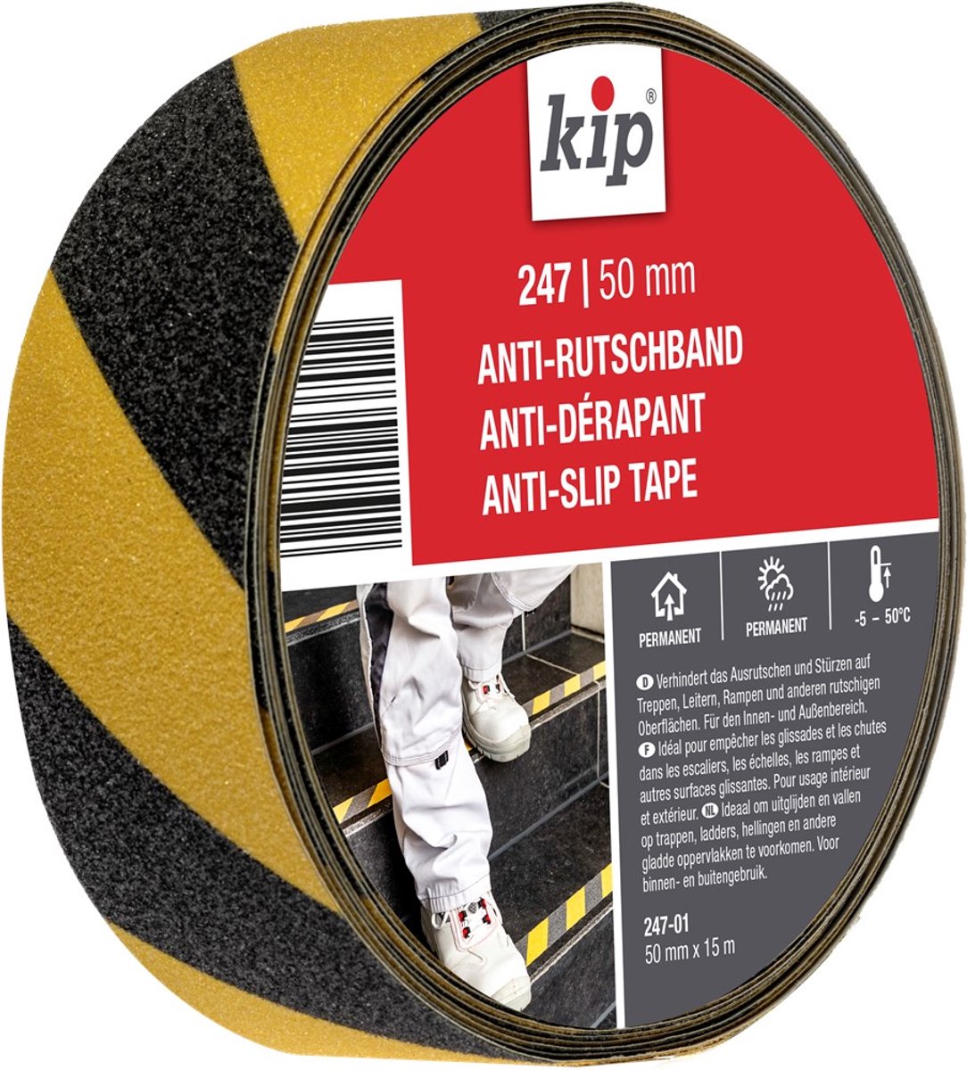 Kip 247 Antislip tape - Grote kleefkracht - UV Bestendig - Voor binnen en buitengebruik - Zwart / Geel - 50 MM