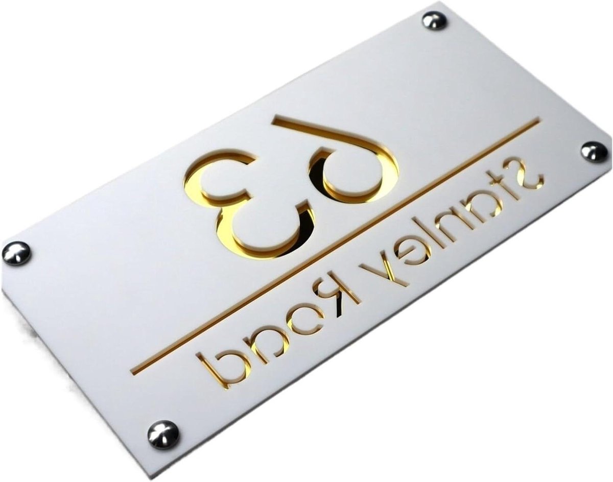 Huisnummer Naamplaat - Adresbord Deurplaat - Huis Markeren - 3D Acryl Ontwerp - 20x30 cm - Wit Goud