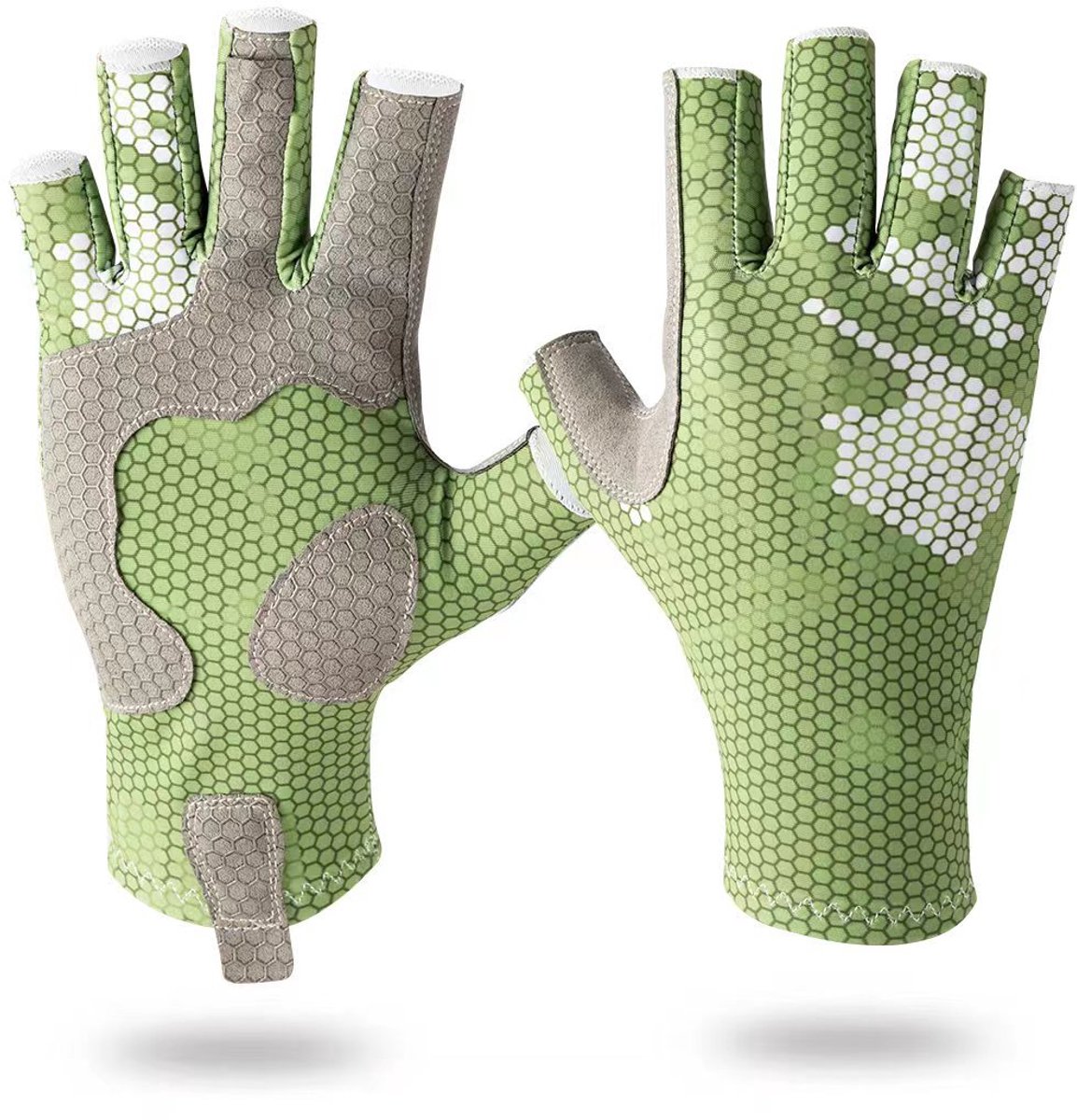 Jongerengroen, L/XL Vishandschoenen-halfvingerig-UV-bescherming-antislip-zonwerend-buitensport-havissen en sportvissen accessoire
