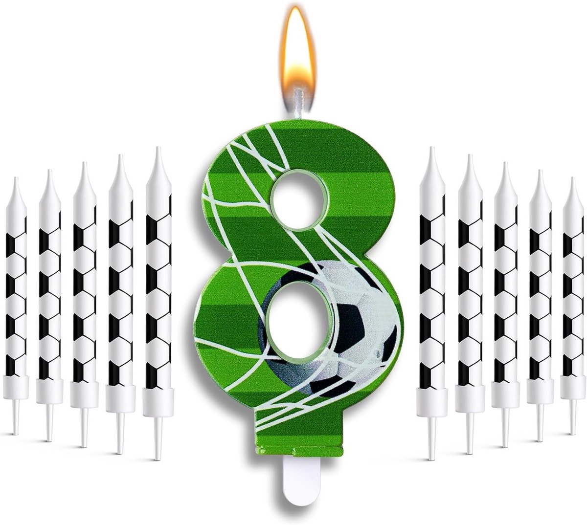 11 Pcs Voetbal Verjaardagskaarsen met Cijfer Cake Topper Decoratie voor Jongens en Meisjes, Perfect voor Kinderfeestjes en Voetbalthema Feesten (Cijfer 8)