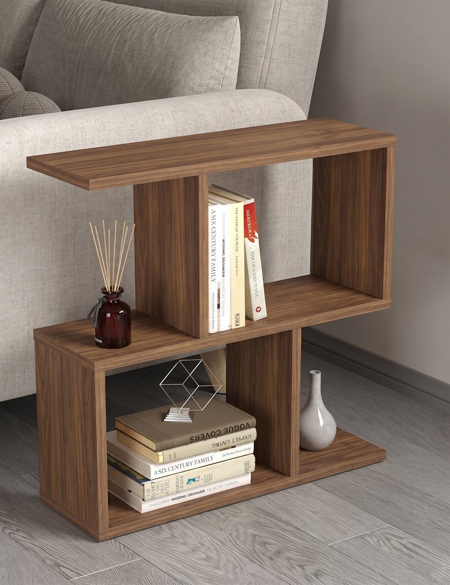 LUNOR® Terra - Tafel - Banktafel - Bijzettafel - Okkernoot - 3 Vakken