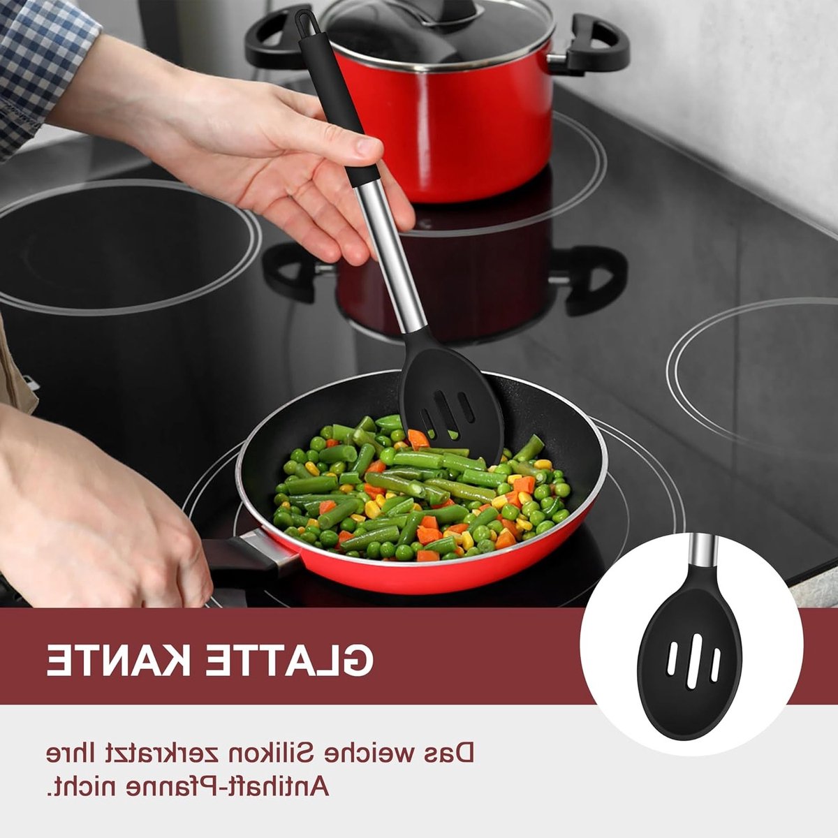 Spatel en lepelset van silicone met roestvrijstalen handvat, 8-delig keukengerei, vaatwasserbestendig en duurzaam voor koken en bakken