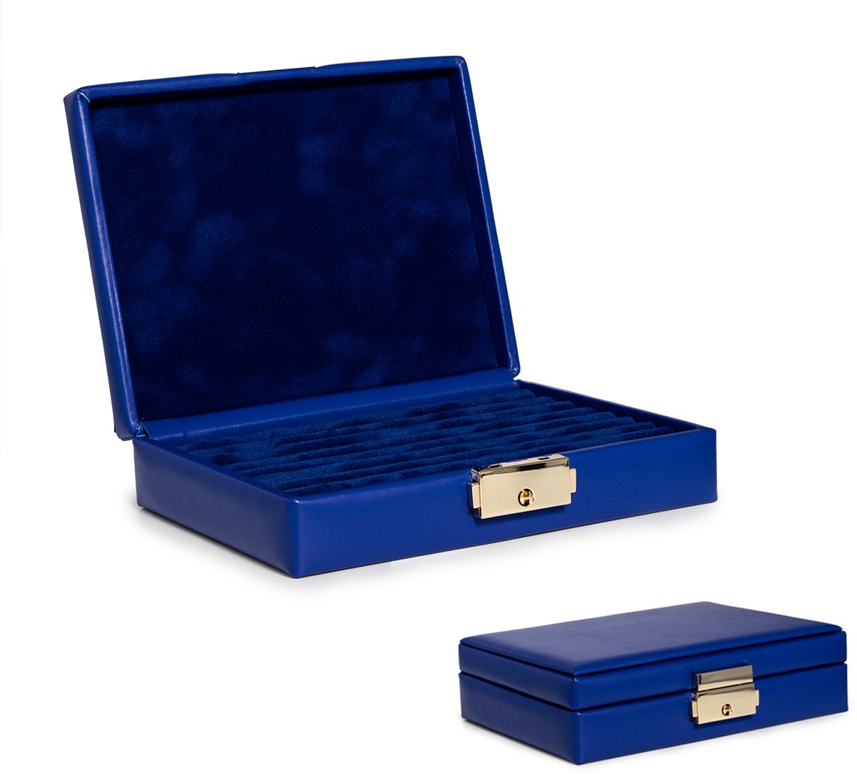 Cavill - Luxe Compacte Blauw Lederen Sieradenkoffer - Fluweelzachte Voering - Elegante Opberger voor Ringen - Bescherming voor Reizen en Thuis