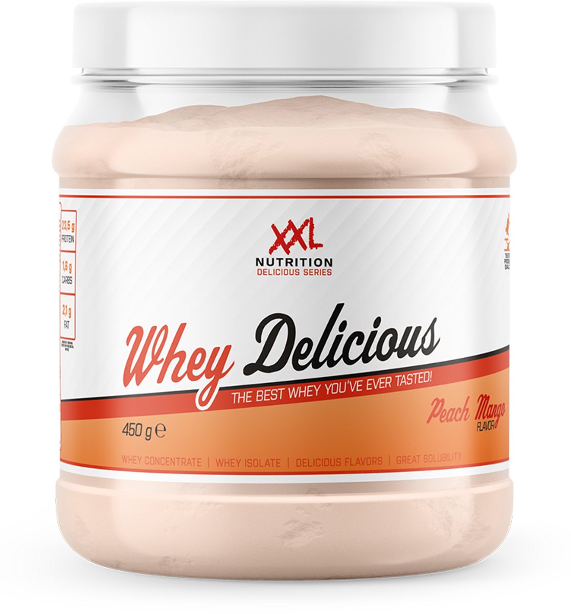 Bol.com XXL Nutrition - Whey Delicious - 80% Eiwit - Perzik Mango - Wei Eiwitpoeder met BCAA & Glutamine, Proteine Poeder, Eiwit... aanbieding