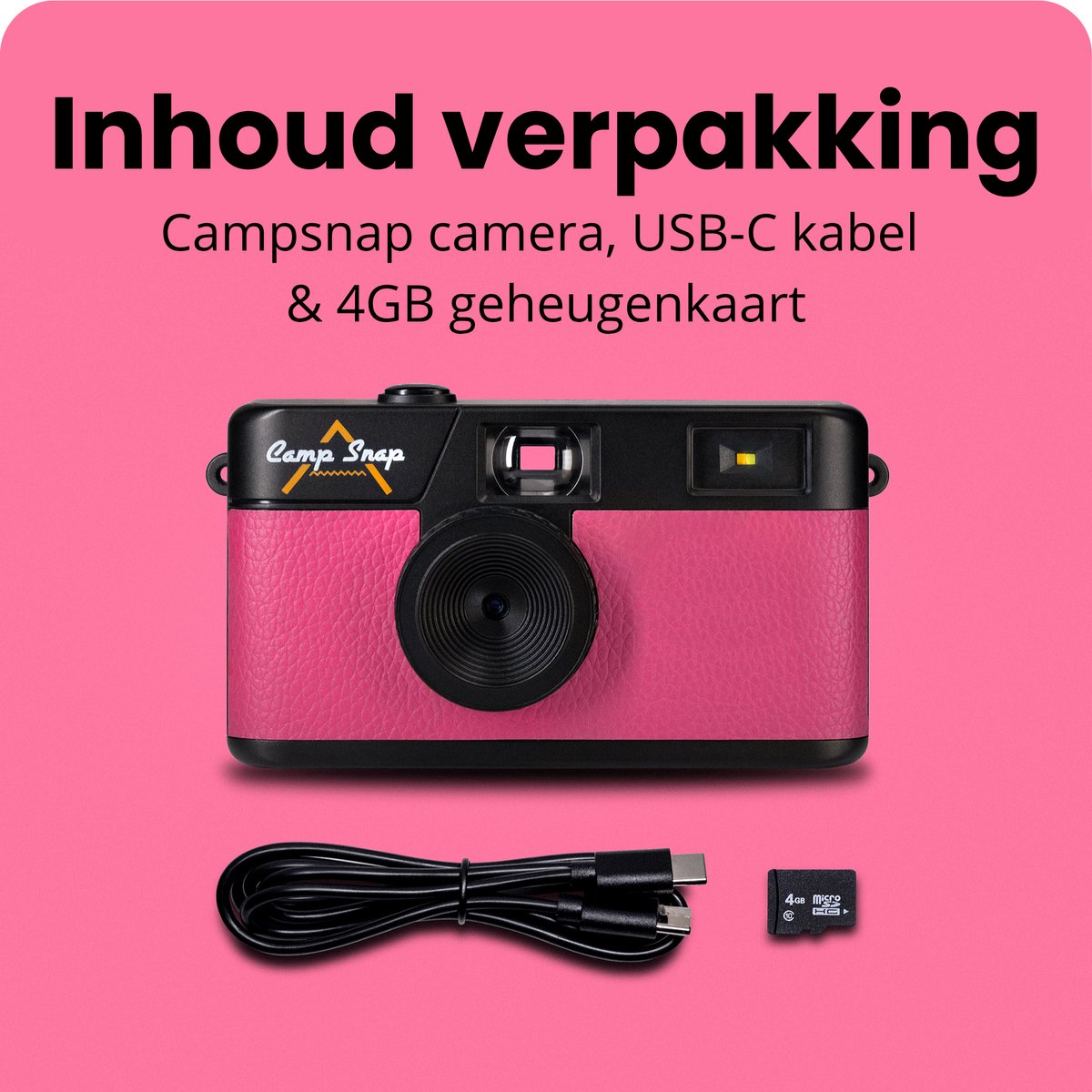 Campsnap Digitale Camera - Schermvrije Retro Fotocamera - 8 Megapixel - 2000 foto's - Minimalistisch Vintage Design - Met Flits - Oplaadbaar - 4GB - Roze thumbnail 7