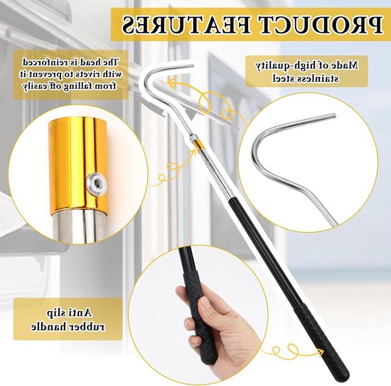 Telescoopstang met haak, verstelbaar van 41-150 cm, ideaal voor luifelopeners en campers, multifunctionele accessoires voor outdoor gebruik — afbeelding 2