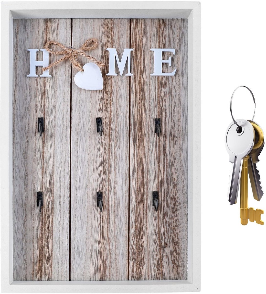 Cosensi- Sleutelhanger 30x20 cm - Houten Sleutelhanger - Sleutelhanger zonder boren - Sleutelhanger met 6 haken - Sleutelhanger voor organisatie - Makkelijk te installeren - Sleutelhangerhouder
