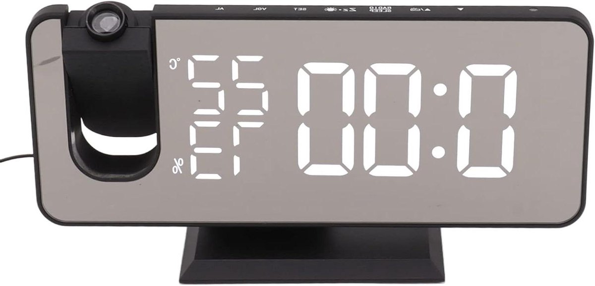 Digitale Projectiewekker - Wekker met Projectie - Wakker Worden - 180 Graden Projectie - 11 x 5 cm - Wit