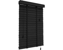 Houten Jaloezieën - Raamgordijnen Horizontaal - Privacy en Licht - Massief Hout - 50mm Lamellen - Zwart