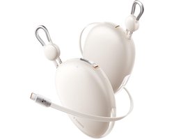 TORRAS FlexLine Pebble powerbank, 35W snel opladen, ingebouwde 69cm uitschuifbare USB-C kabel, 10000mAh draagbare oplader, FCC & CCC gecertificeerd, vliegtuigveilig, geschikt voor iPhone 17/16/15, Android, iPad, MacBook, Wit