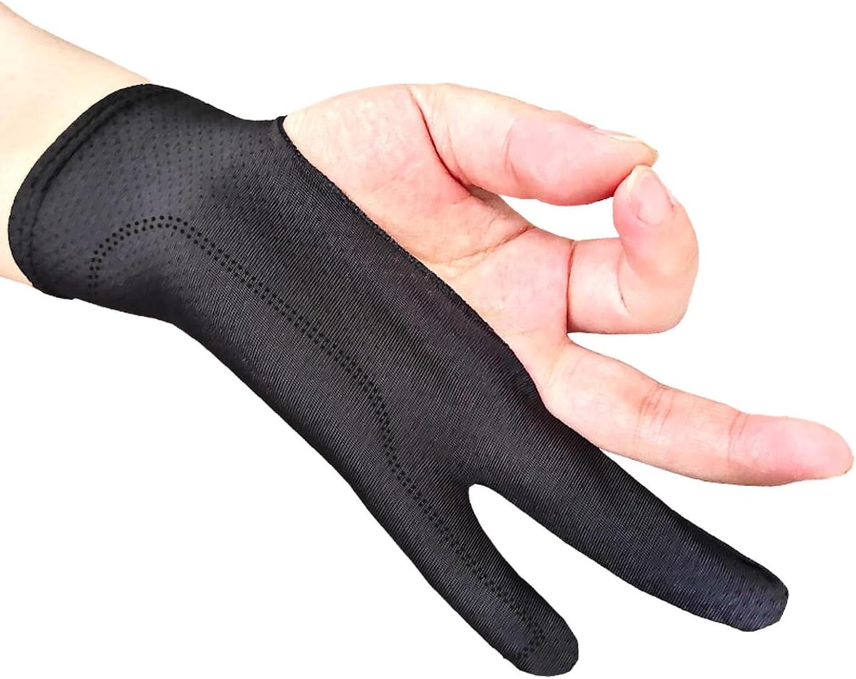 Tekentablet Handschoen - Tweevingerhandschoenen Tekenen - Digitale Kunst - Vermindert Wrijving - Maat M - Zwart