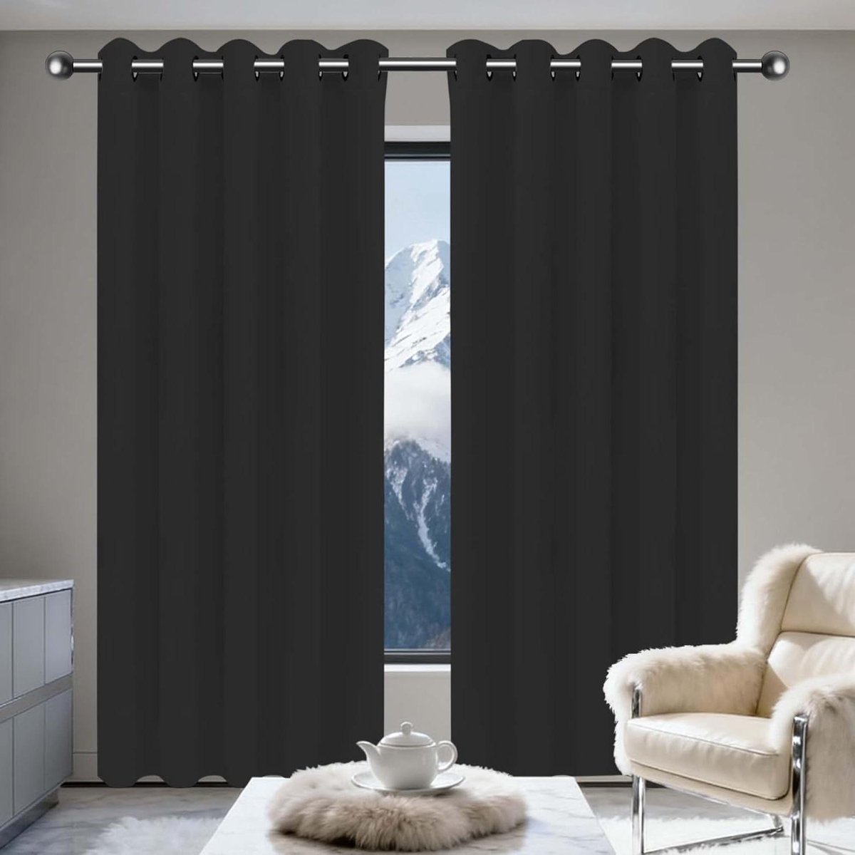 Verduisterende Gordijnen - Luxe Gordijnstof - Slaapverbetering - Geluidsdempend - 140x160 cm - Zwart