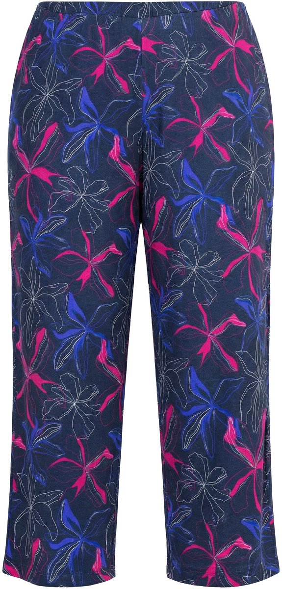 Ulla Popken - Dames - 7/8-jersey broek met print rechte pijpen - Marine - Maat 42+