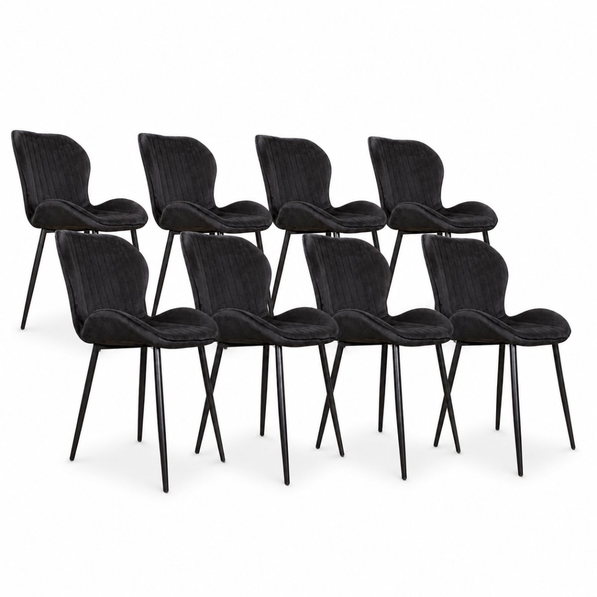 DS4U® - Giulia eetkamerstoel - Set van 8 - Zwart - Velvet - Zwart metalen poten