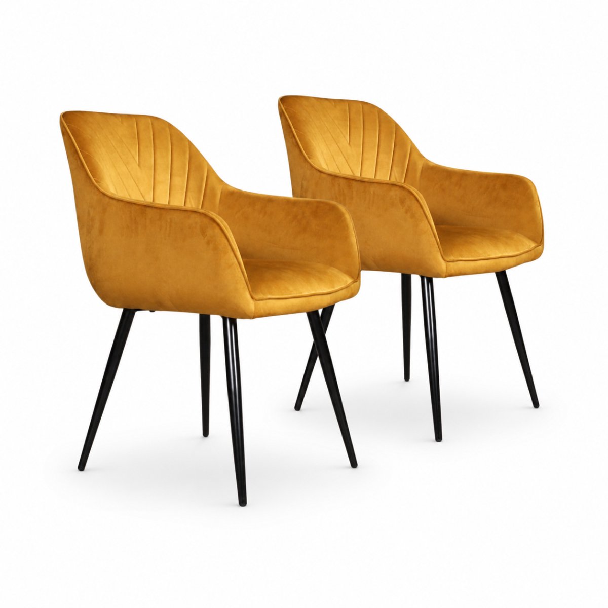 DS4U® - Gaby eetkamerstoel - Set van 2 - Goud - Velvet - Met armleuning