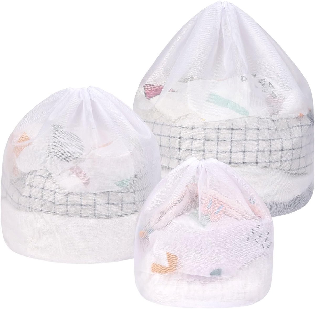 3 Stuks Trekkoord Mesh Waszakken - Duurzame Netwaszakken voor Delicate Kleding, Babykleding en Speelgoedopslag