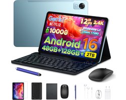 POCKAM P12 – Tablet – Tablets – 48 GB RAM (8+40 GB) – 128 GB ROM – 12 inch 2K 120 Hz IPS – Android 16 – 10000 mAh /18 W – T7280 Octa Core – Dubbele camera – WiFi 5 – Bluetooth – Face ID – Toetsenbord – Stylus meegeleverd – Blauw